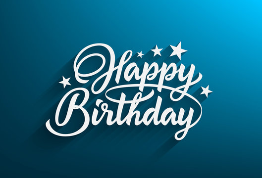 Inscription happy birthday casting a shadow on a blue background. Vector Illustration