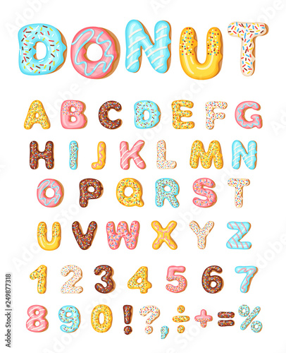 Cuadros en Lienzo Donut icing latters, font of donuts