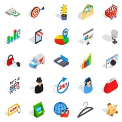 Poster - Website development icons set. Isometric set of 25 website development vector icons for web isolated on white background