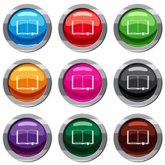 Poster - Open book with bookmark set icon isolated on white. 9 icon collection vector illustration