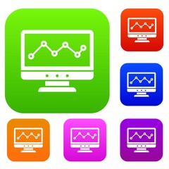 Poster - Graph in computer screen set icon in different colors isolated vector illustration. Premium collection