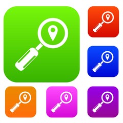Poster - Magnifying glass and map location set icon in different colors isolated vector illustration. Premium collection