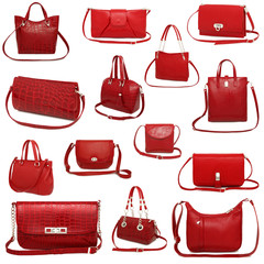 Set of 14 red female bags (isolated)