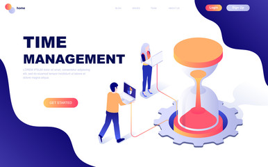 Aufkleber - Modern flat design isometric concept of Time Management decorated people character for website and mobile website development. Isometric landing page template. Vector illustration.