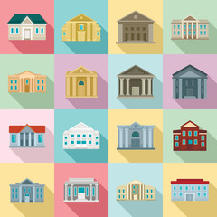 Poster - Courthouse icons set. Flat set of courthouse vector icons for web design