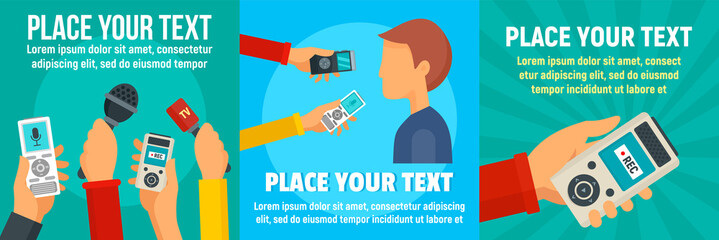 Poster - Digital dictaphone banner set. Flat illustration of digital dictaphone vector banner set for web design