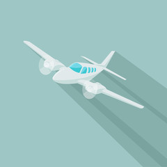 Wall Mural - Small plane vector illustration. Twin engine propelled aircraft. Vector illustration. Flat design