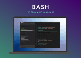 bash programming language vector icon. learning concept on the laptop screen code programming. comma