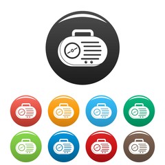 Sticker - Portable radio icons set 9 color vector isolated on white for any design