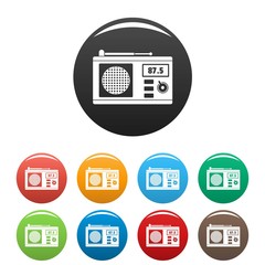 Sticker - Old radio with antenna icons set 9 color vector isolated on white for any design