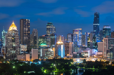 Bangkok cityscape business zone . Bangkok night top view