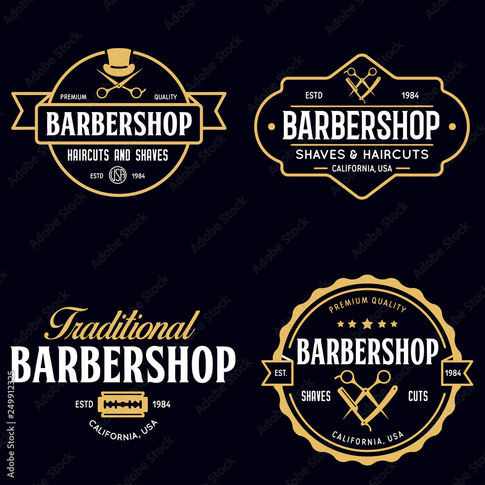Set of vintage barbershop labels. Templates for the design of logos and ...