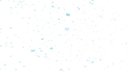 Blue digital numbers in motion on white background.