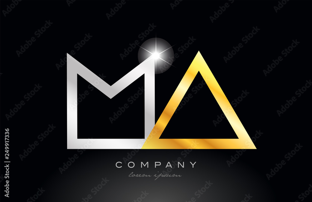 gold silver alphabet letter ma m a combination for logo icon design ...