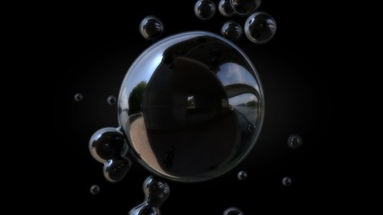 Poster - 3D illustration of a liquid metal and oil droplets in zero gravity. The idea for a futuristic background abstraction. 3D rendering