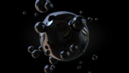 Poster - 3D illustration of a liquid metal and oil droplets in zero gravity. The idea for a futuristic background abstraction. 3D rendering