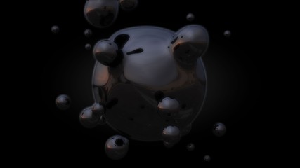 Poster - 3D illustration of a liquid metal and oil droplets in zero gravity. The idea for a futuristic background abstraction. 3D rendering
