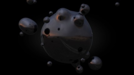 Poster - 3D illustration of a liquid metal and oil droplets in zero gravity. The idea for a futuristic background abstraction. 3D rendering