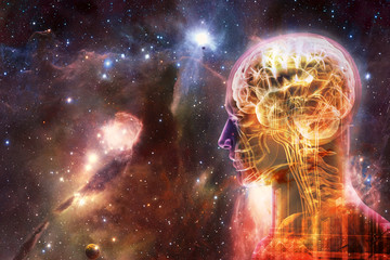 Poster - artistic abstract modern golden human artificial intelligent interface in a multicolored smooth beau