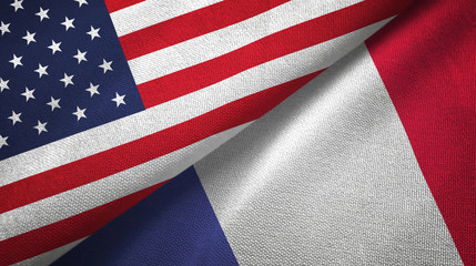 Wall Mural - United States and France two flags textile cloth, fabric texture