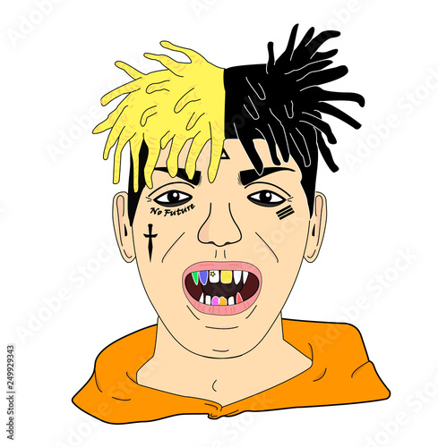Head Of A Man With Tattoos In His Face Decorated Teeth
