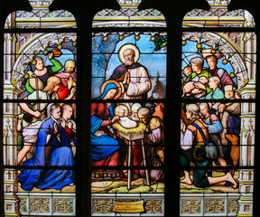 Fototapete - Nativity Scene at Christmas - Stained Glass