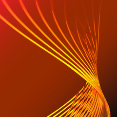 Beautiful yellow abstract magical energy electric spiral twisted cosmic fire lattices from lines, strips, sticks, rods glittering glowing on an orange background. Vector illustration. Texture