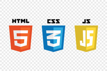 Vector Collection Of Web Development Shield Signs: Html5, Css3 And Javascript.