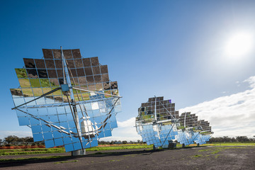 Solar panel displays at a solar energy farm facility in Victoria, Australia