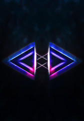 Poster - Abstract unique two multicolored artistic triangles connected on a foggy background