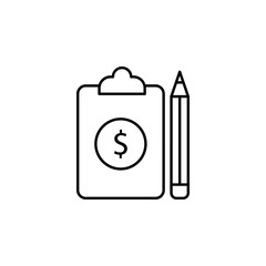 Poster - clipboard, pen, salary icon. Element of marketing for mobile concept and web apps icon. Thin line icon for website design and development, app development. Premium icon