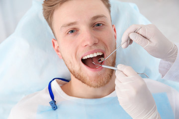 Poster - Dentist examining patient's teeth in modern clinic