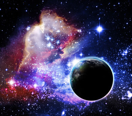 Wall Mural - illustration of fictional planet with a nebula in the background