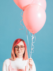 Wall Mural - Pink girl with balloons