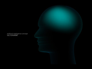 Poster - Artificial intelligence technology concept human head shape with light dots line blue color on black background. Vector in concept technology, communication, digital, ai, science.