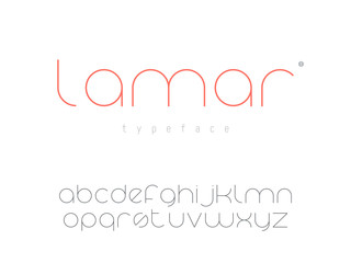 Wall Mural - Vector latin lowercase alphabet letters and numbers. Thin line font