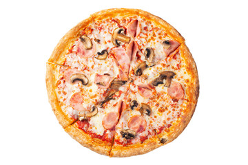 Wall Mural - Fresh delicious pizza with ham and mushrooms.