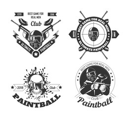 Wall Mural - Paintball game sport club logo templates of gamer shooting target or paint ball gun