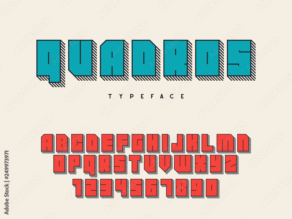 Square block font. Latin alphabet letters and numbers. 3d font. Vector ...