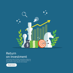 Poster - return investment ROI or growth business finance concept. increase profit stretching rising up. flat style vector illustration of market data analytics, strategic management, financial planning.