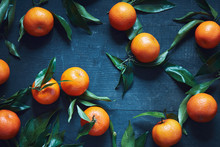 Fresh Tangerines With Stems And Leaves