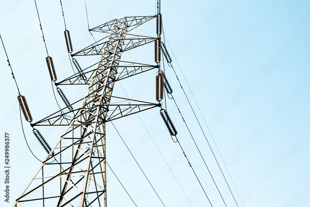 High voltage electricity pylon for electric supply transmission with ...