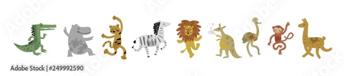 Vector illustration set of cute dancing animals in cartoon style Wallpaper Mural