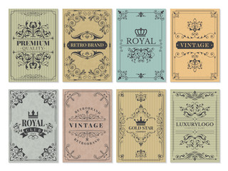 Poster - vintage cards. rustic victorian retro old pattern ornaments for frame design western backgrounds vec