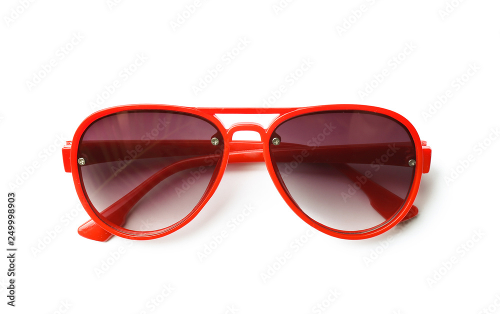 Modern sunglasses on white background