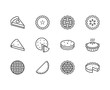 © nadiinko - Pie flat line icons set. Ossetian, cherry, apple, pumpkin pies, casserole, pita vector illustrations. Thin signs for bakery. Pixel perfect 64x64. Editable Strokes