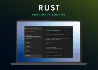 Fototapete - rust programming language vector icon. learning concept on the laptop screen code programming. comma