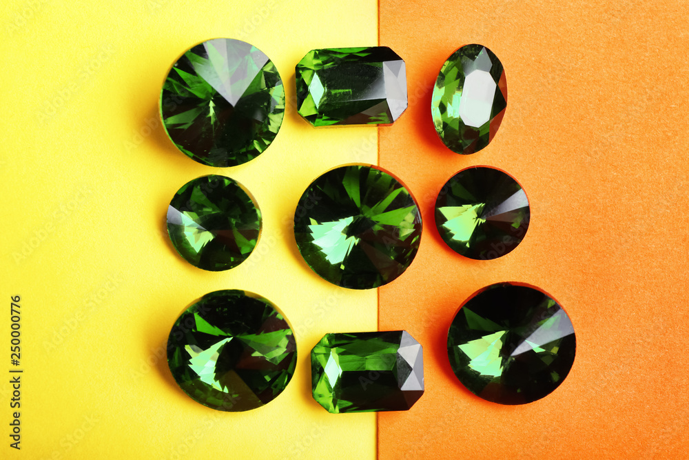 Precious stones for jewellery on color background