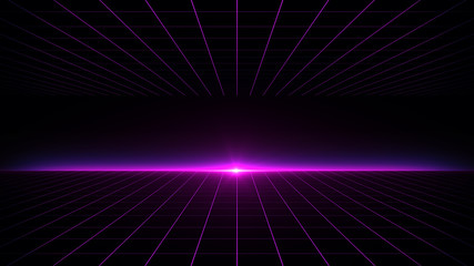 Aufkleber - Retro Sci-Fi Background Futuristic landscape of the 80`s. Digital Cyber Surface. Suitable for design in the style of the 1980`s
