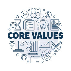 Wall Mural - Vector Core Values round concept linear simple illustration